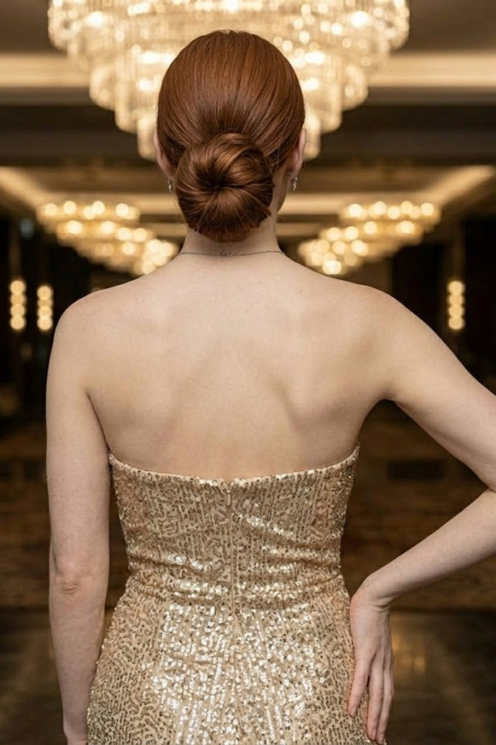 Sparkly Champagne Strapless Mermaid Long Evening Dress with Slit