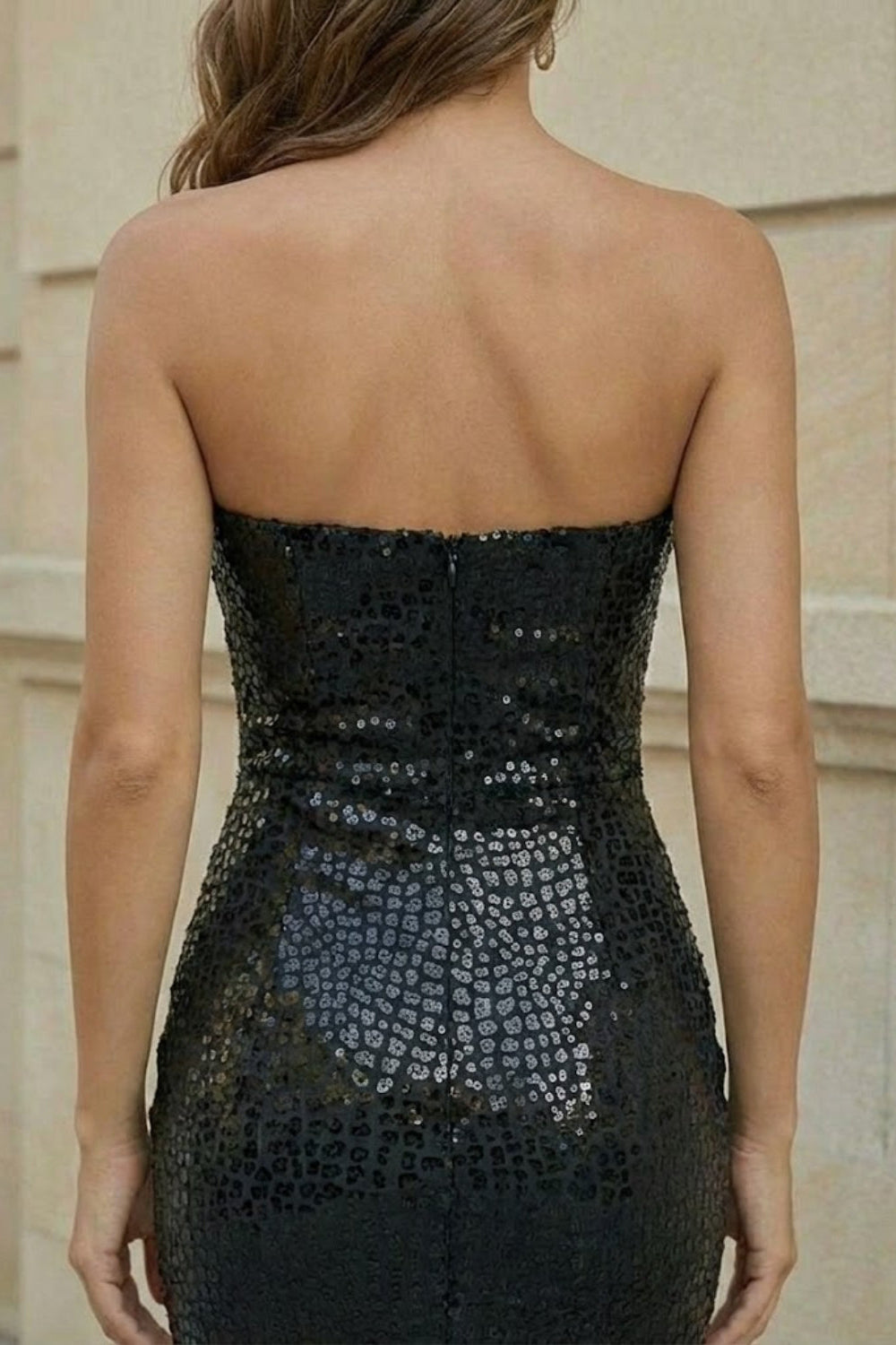 Black Mermaid Strapless Midi Evening Dress with Ruffles