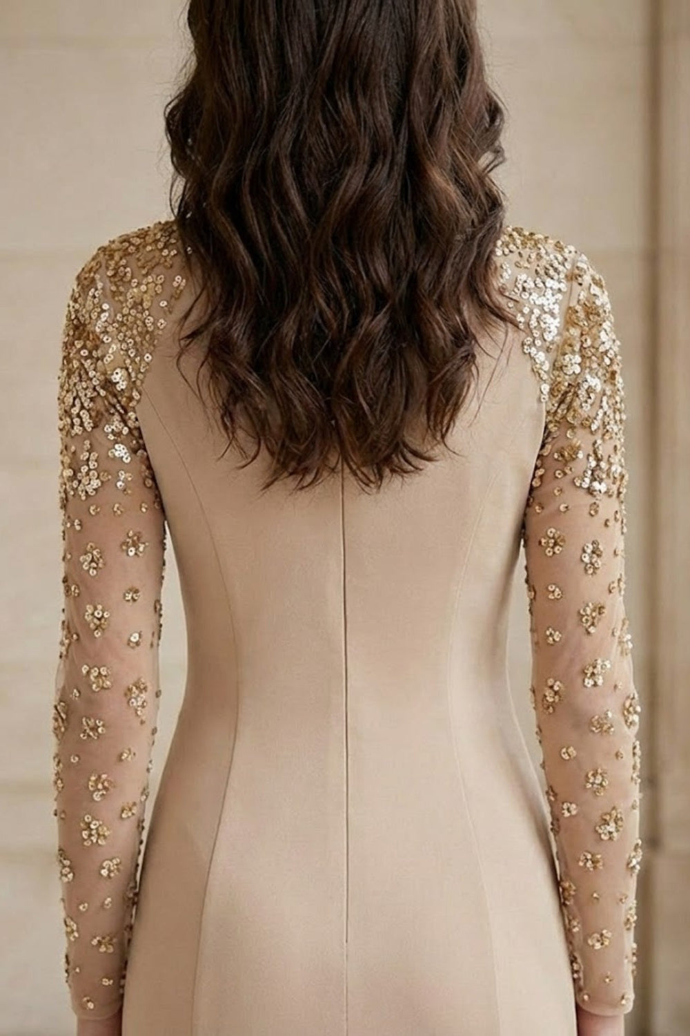 Dusty Pink A Line Scoop Long Formal Dress with Sequins