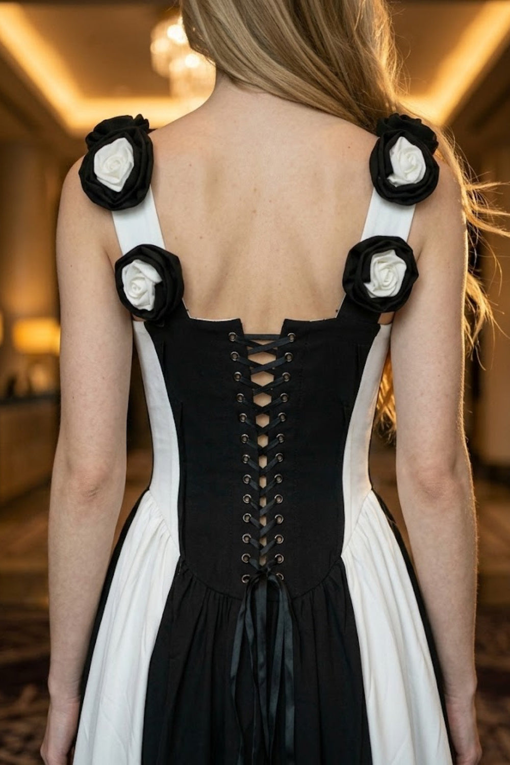 Black and White A Line Long Prom Dress with Slit