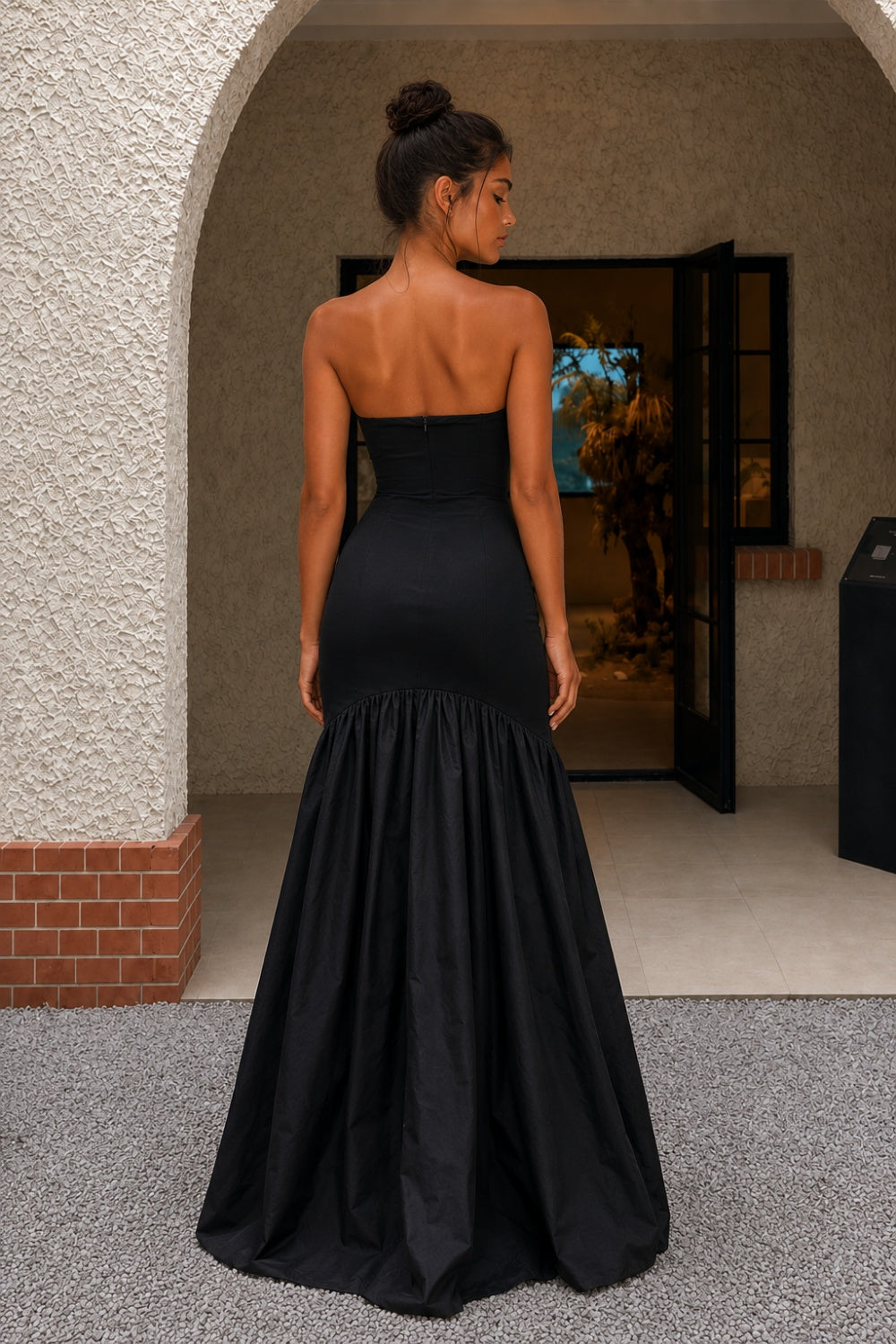 Black Mermaid Strapless Long Prom Dress with Front Cutout