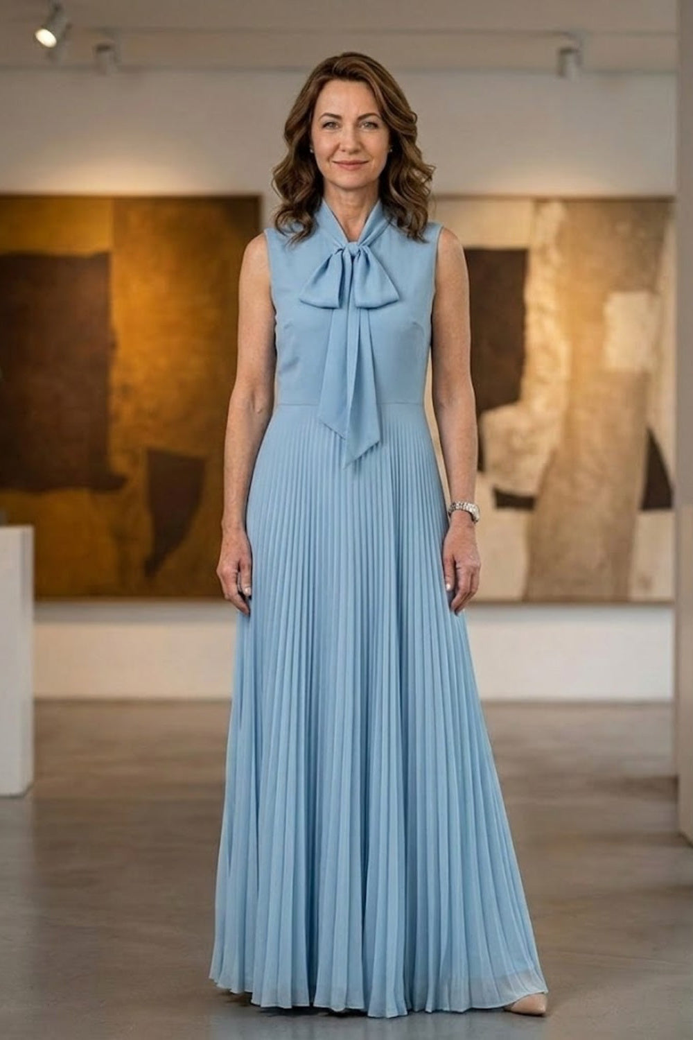 Blue A Line Neck Scarf Long Mother of Bride Dress with Jacket
