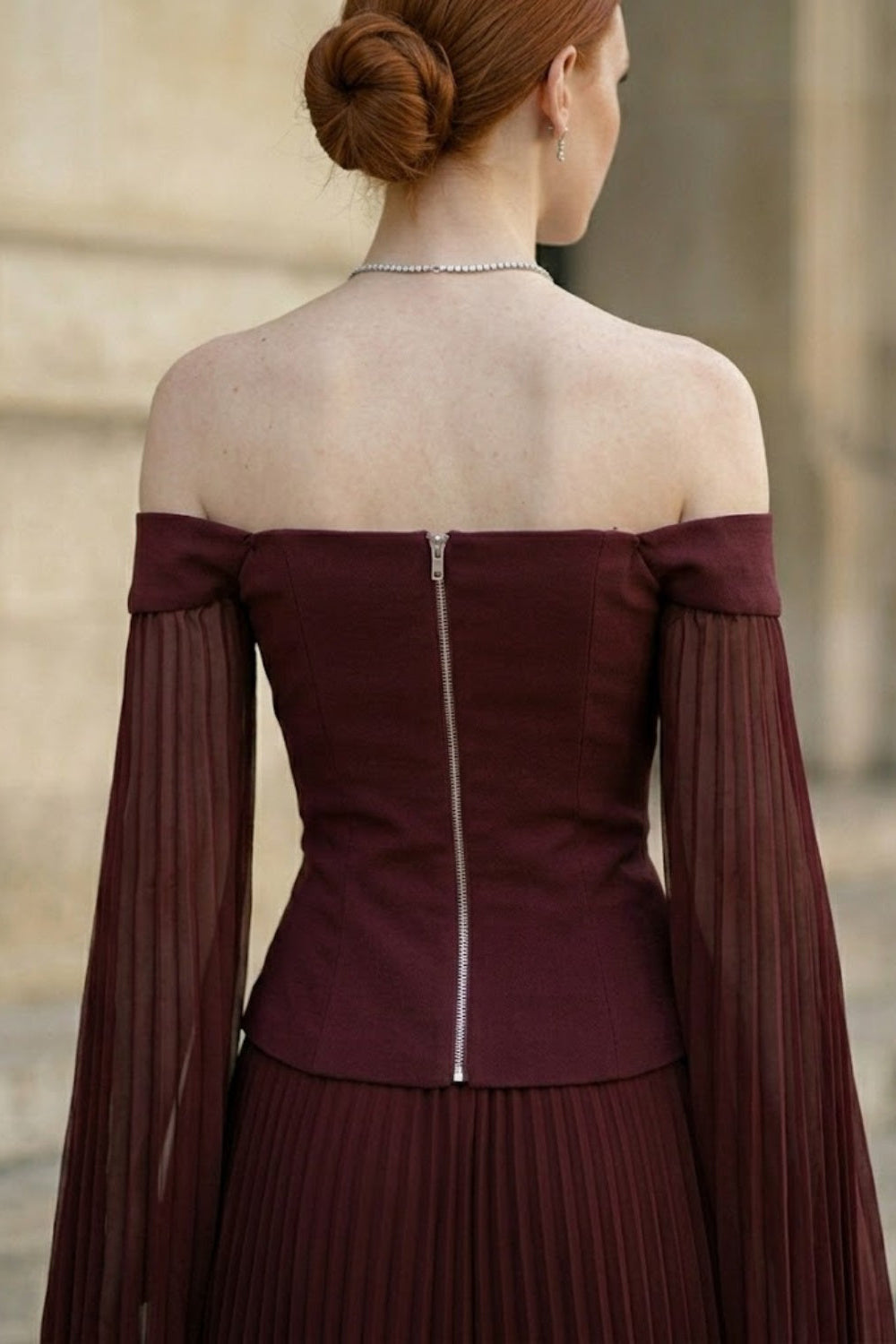 Burgundy A Line Off the Shoulder Long Formal Dress with Pleats