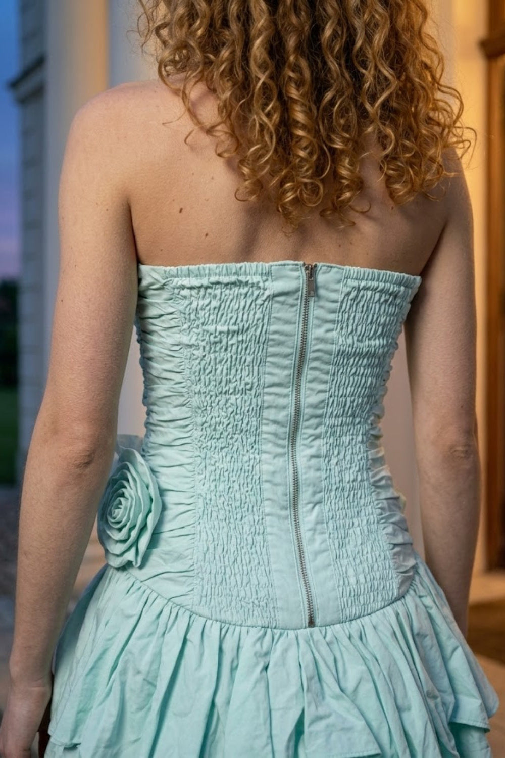 Mint Green A Line Strapless Mini Prom Dress with 3D Flowers