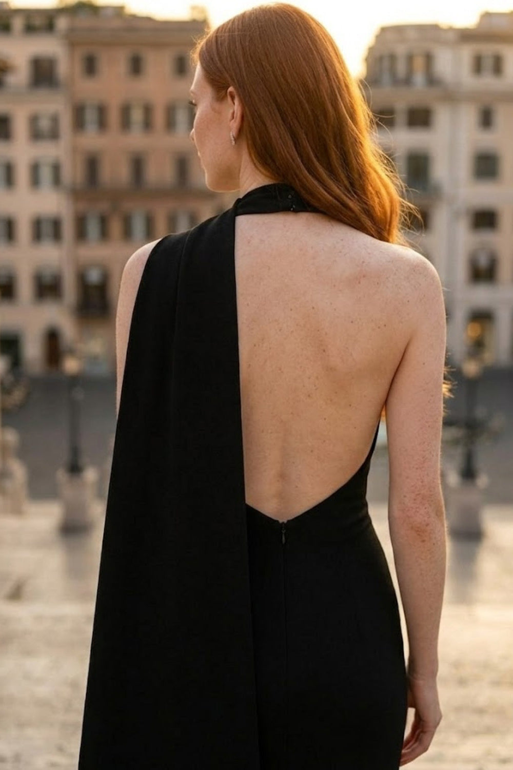 Black Sheath One Shoulder Long Formal Dress with Side Cape