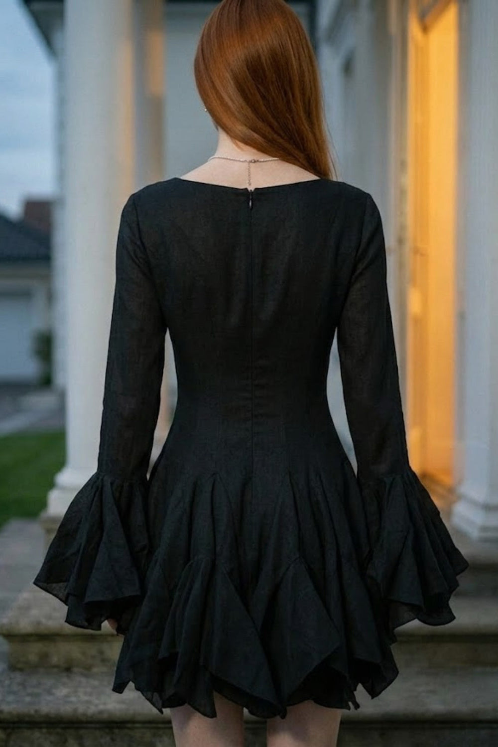 Black A Line Square Neck Mini Homecoming Dress with Ruffles