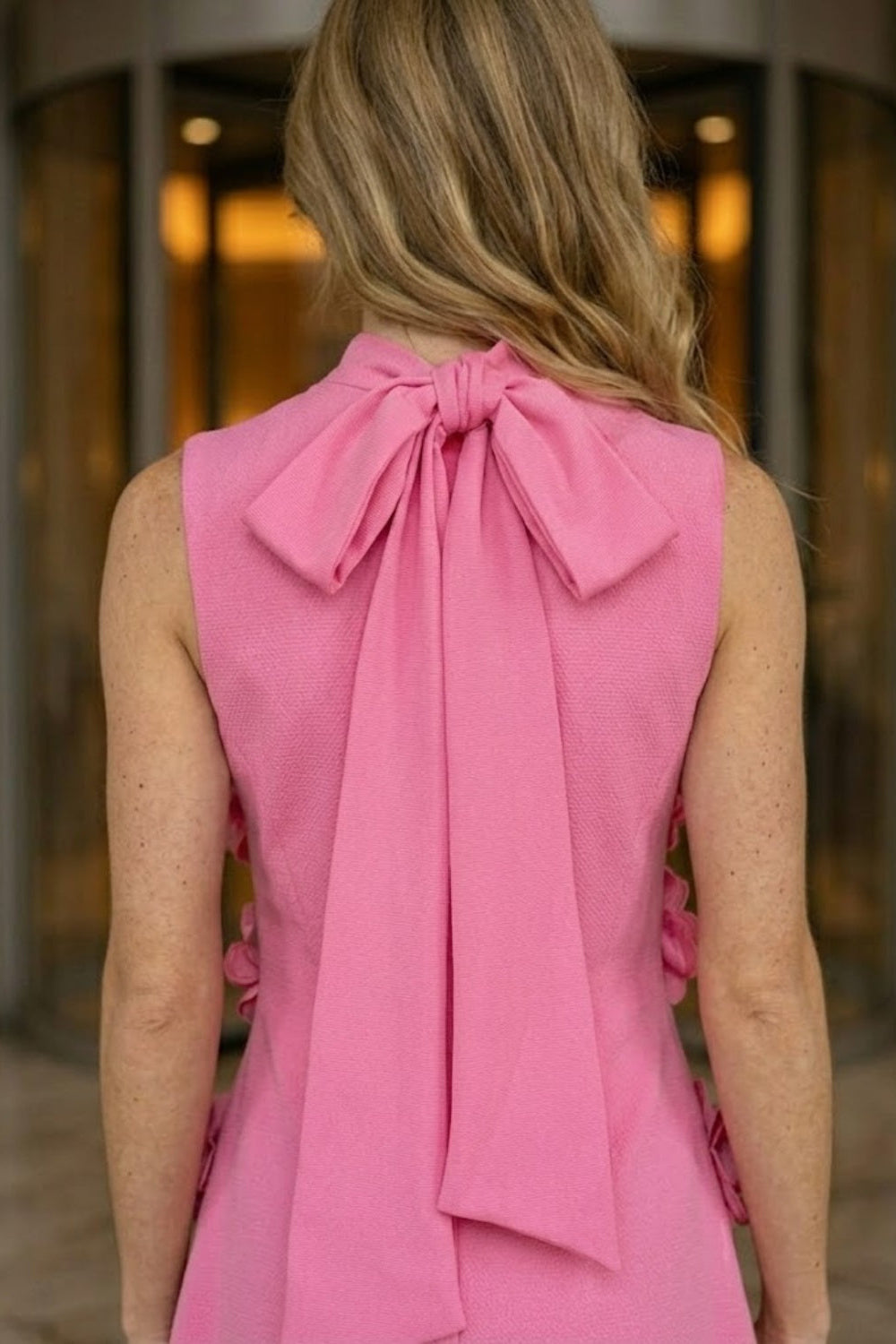 Hot Pink A Line High Neck Mini Homecoming Dress with 3D Flowers