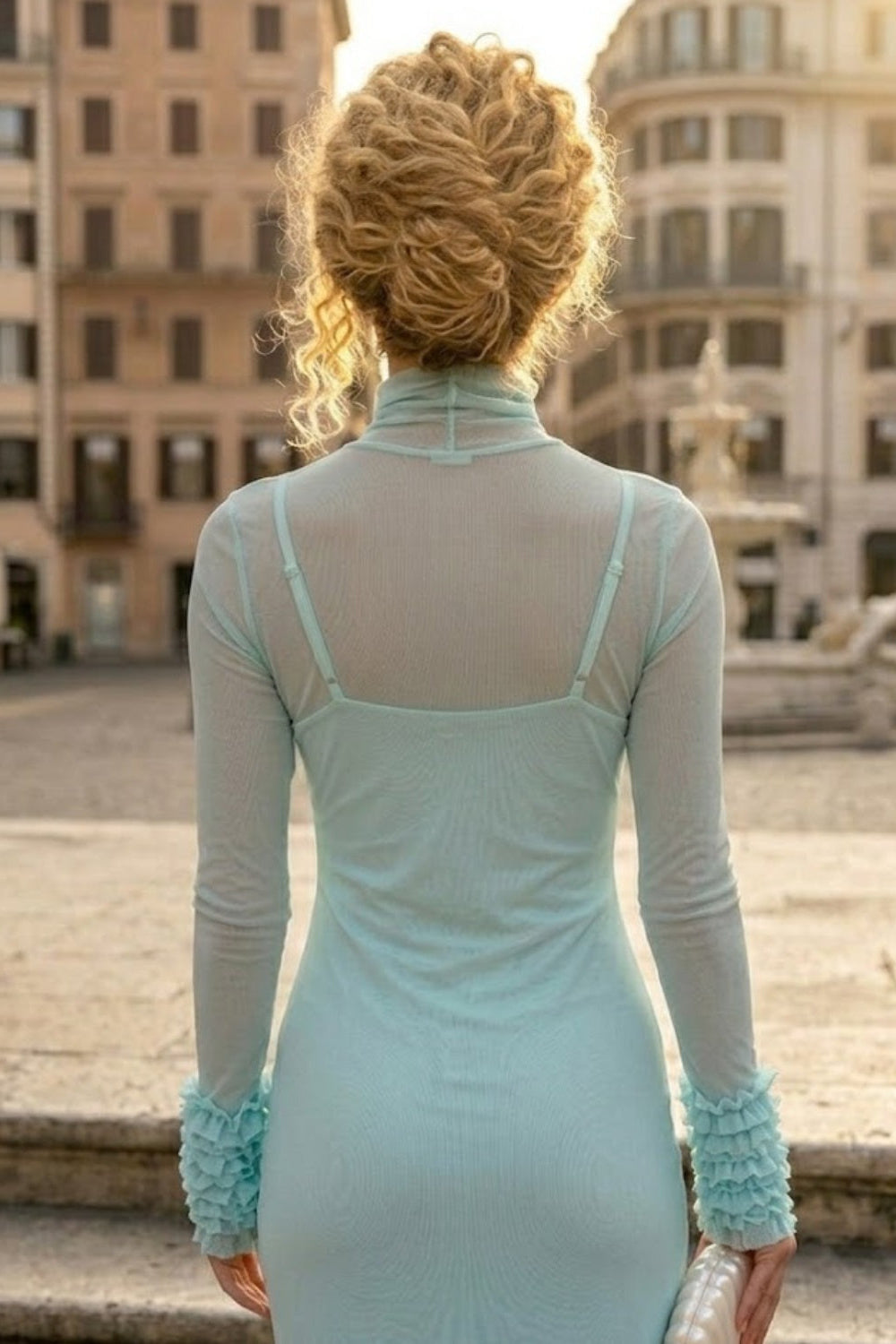 Simple Mint Green Sheath High Neck Long Prom Dress
