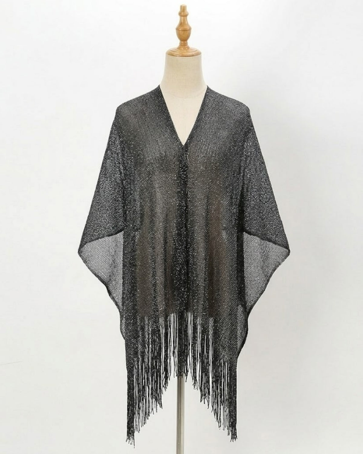 V-Neck Sheer Evening Wrap with Fringe