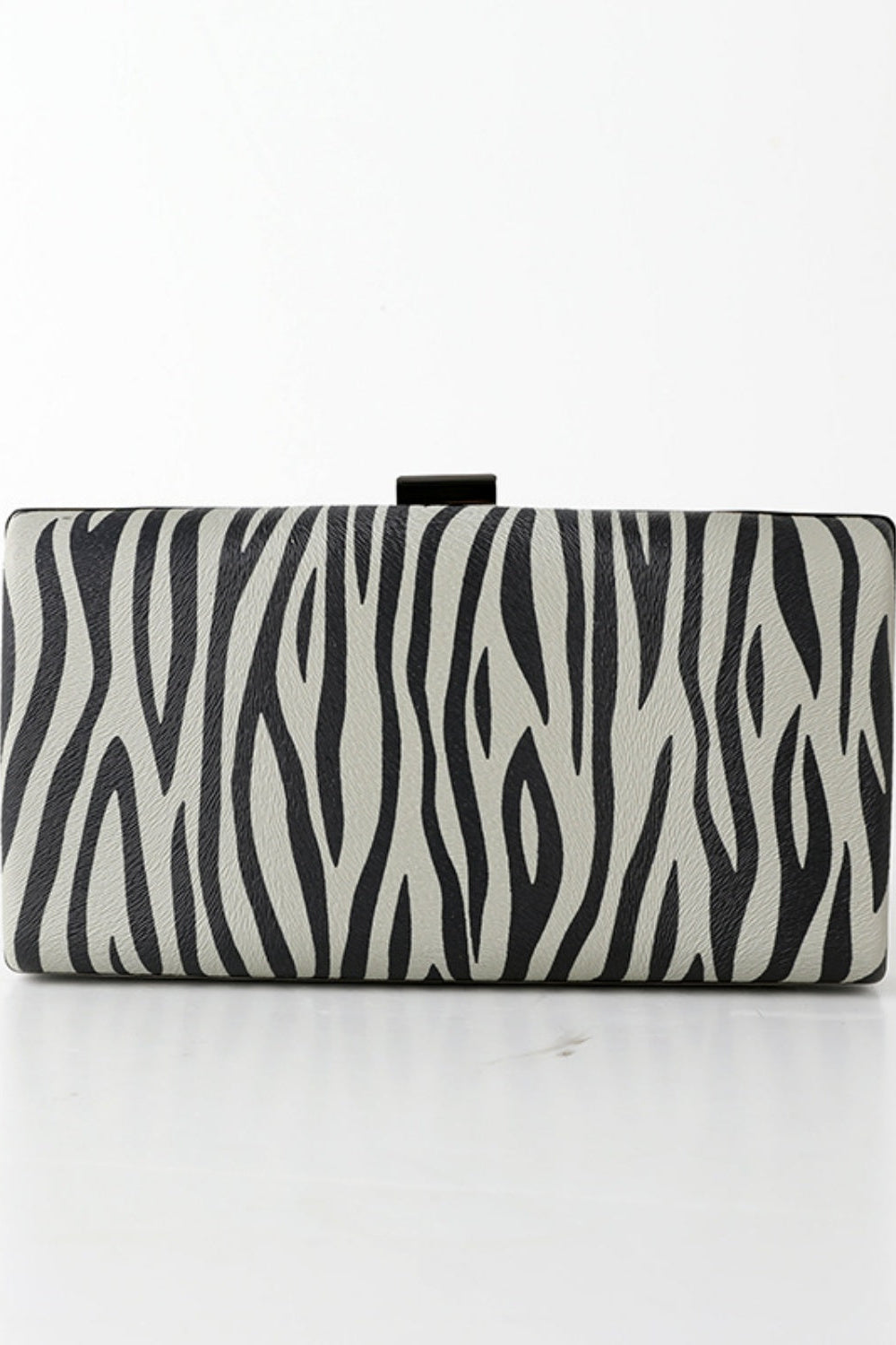 Zebra Print Faux Leather Clutch Purse Handbag with Metal Clasp