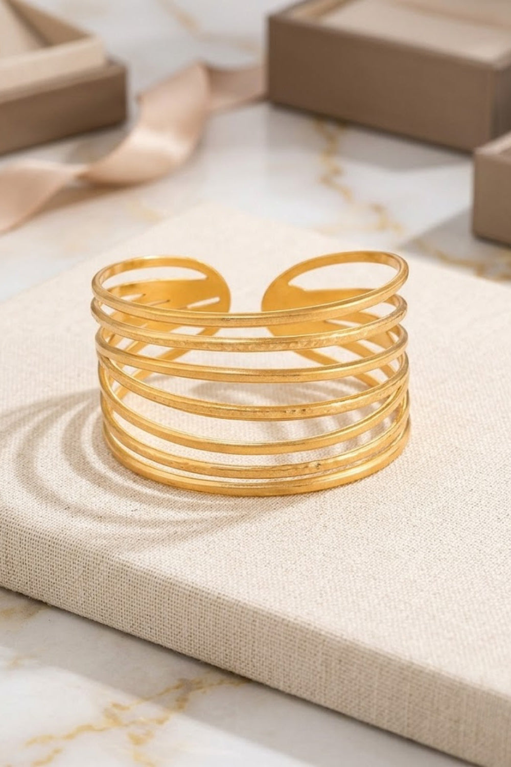 Gold Multi-Layer Wire Cuff Bracelet