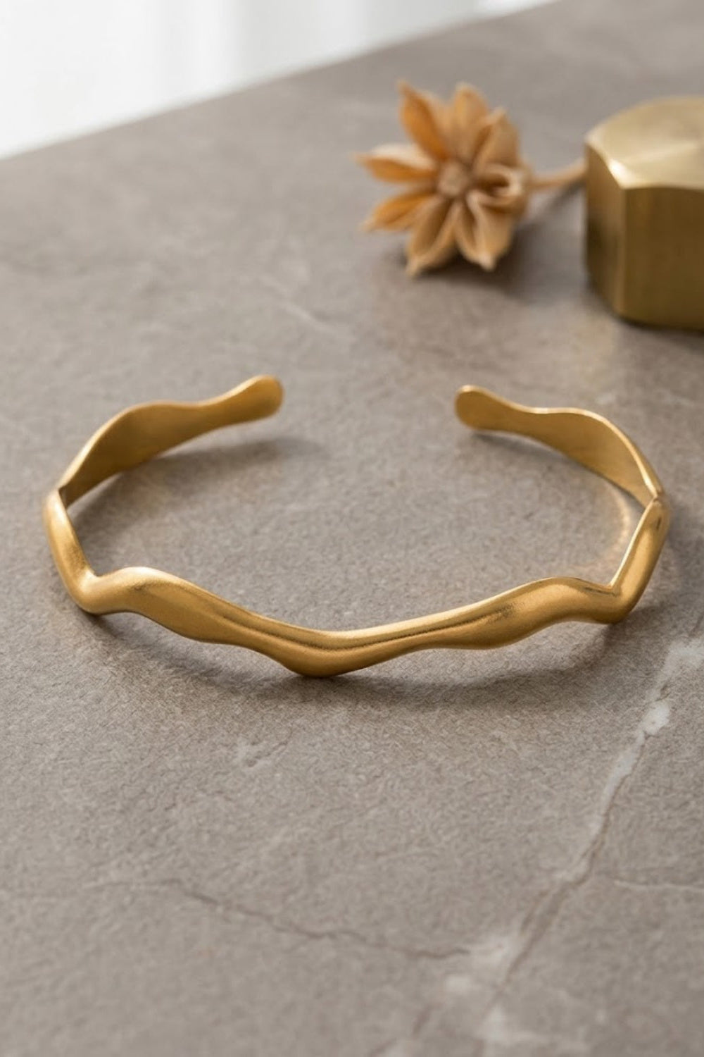 Gold Wavy Open Cuff Bracelet
