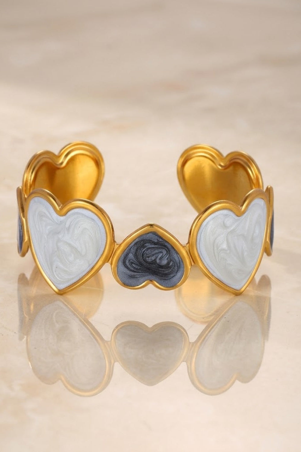 Gold Enamel Heart Linked Cuff Bracelet