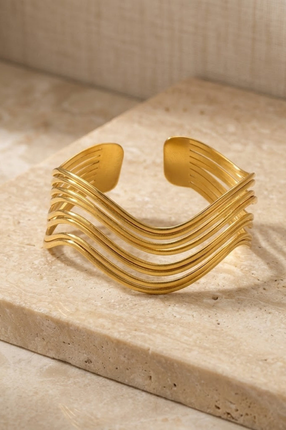Matte Wavy Multi Wire Layered Wide Open Cuff Bracelet