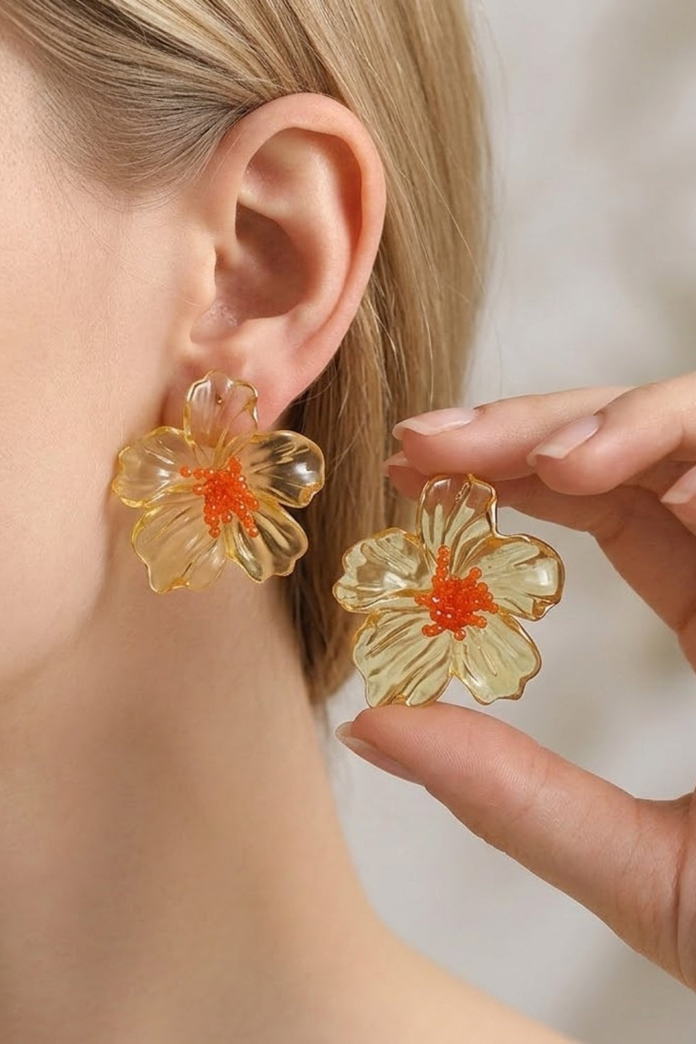 Translucent Sculpted Floral Stud Earrings