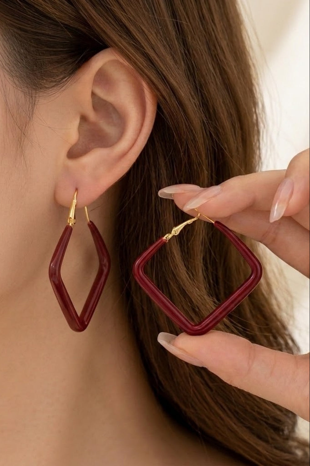 Burgundy Enamel Hoop Earrings