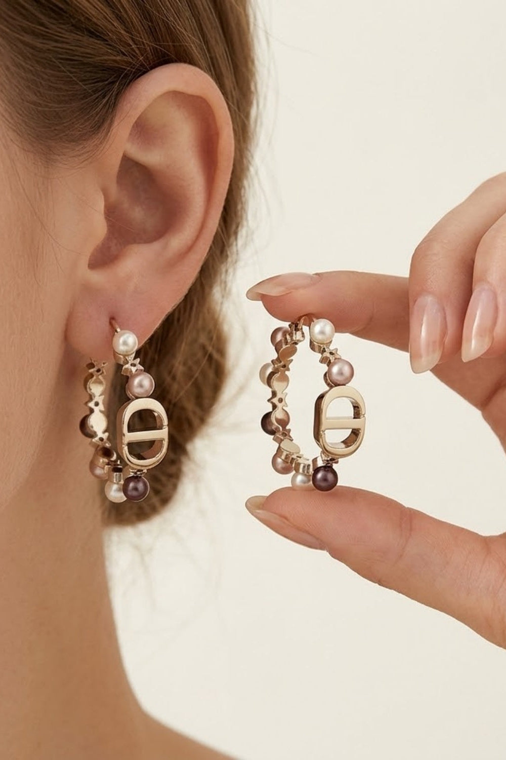 Mixed Pearl Letter Hoop Earrings