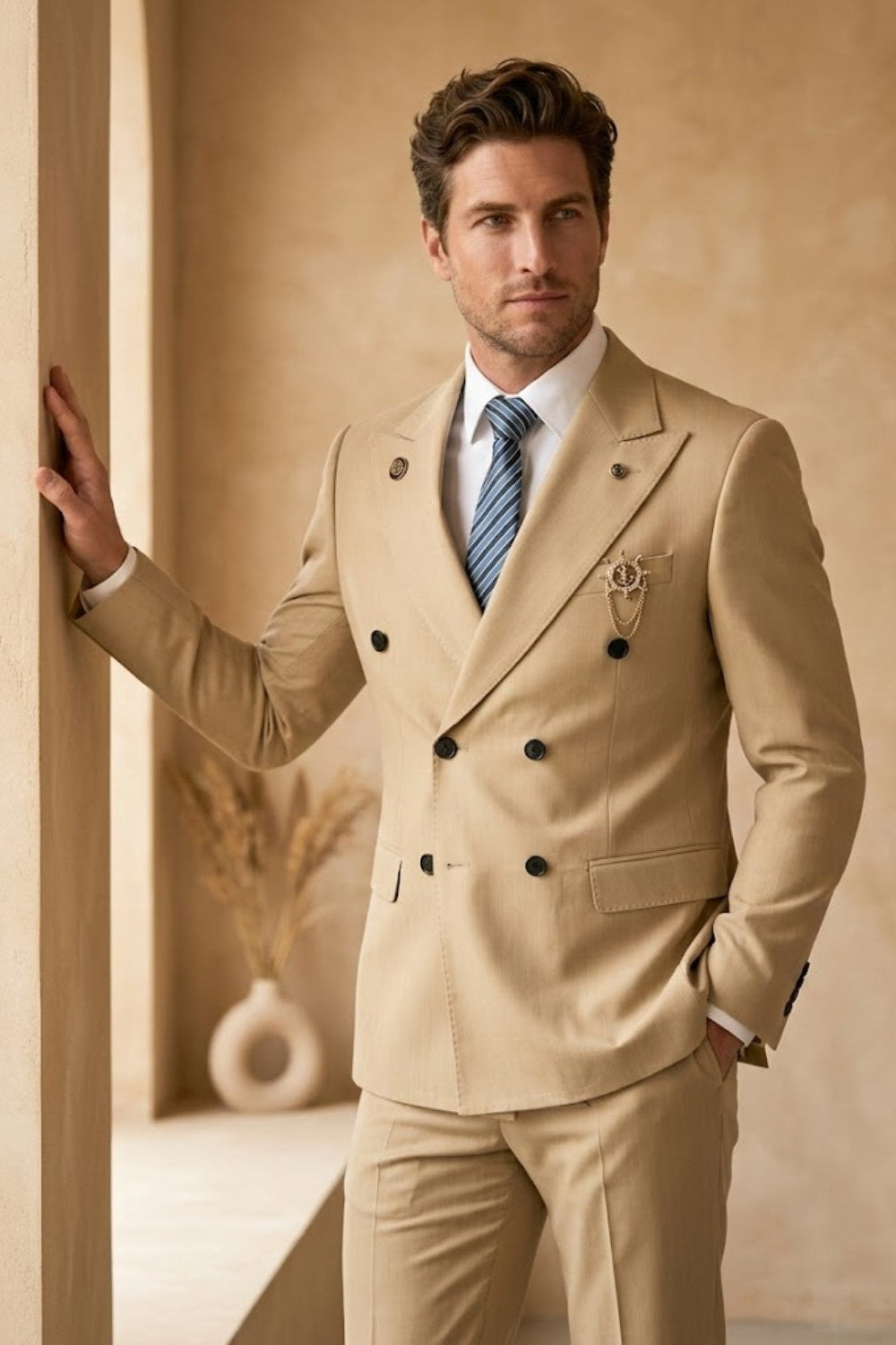 Beige Smart Casual Prom Suit
