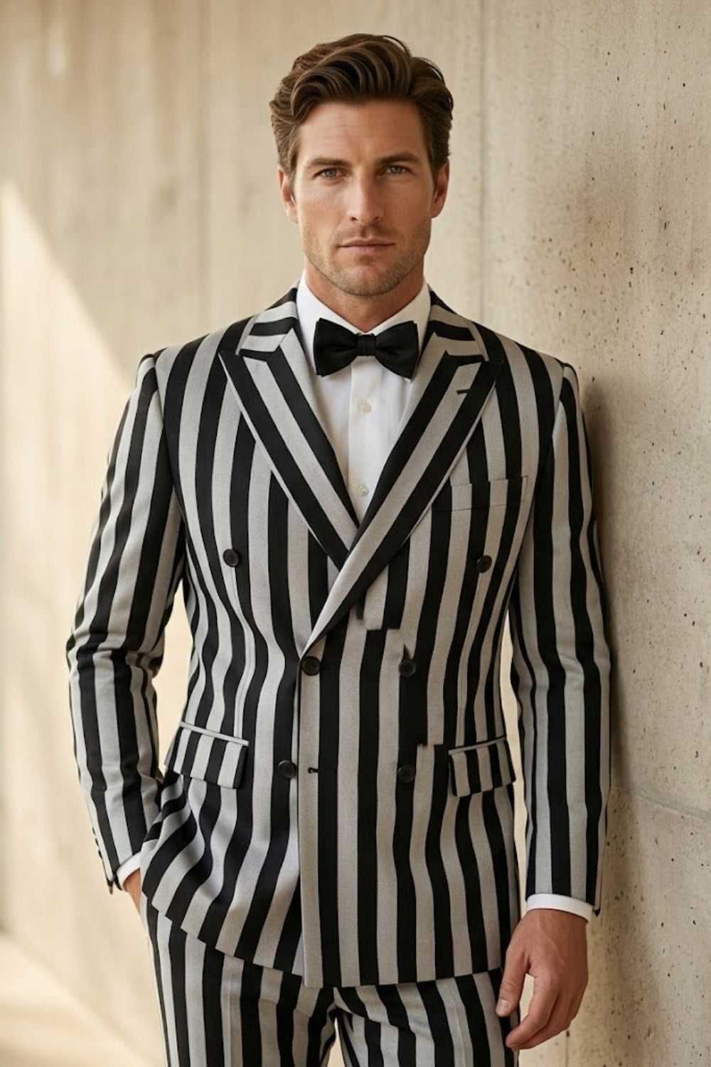Black and Grey Stripe Slim Fit Prom Suit