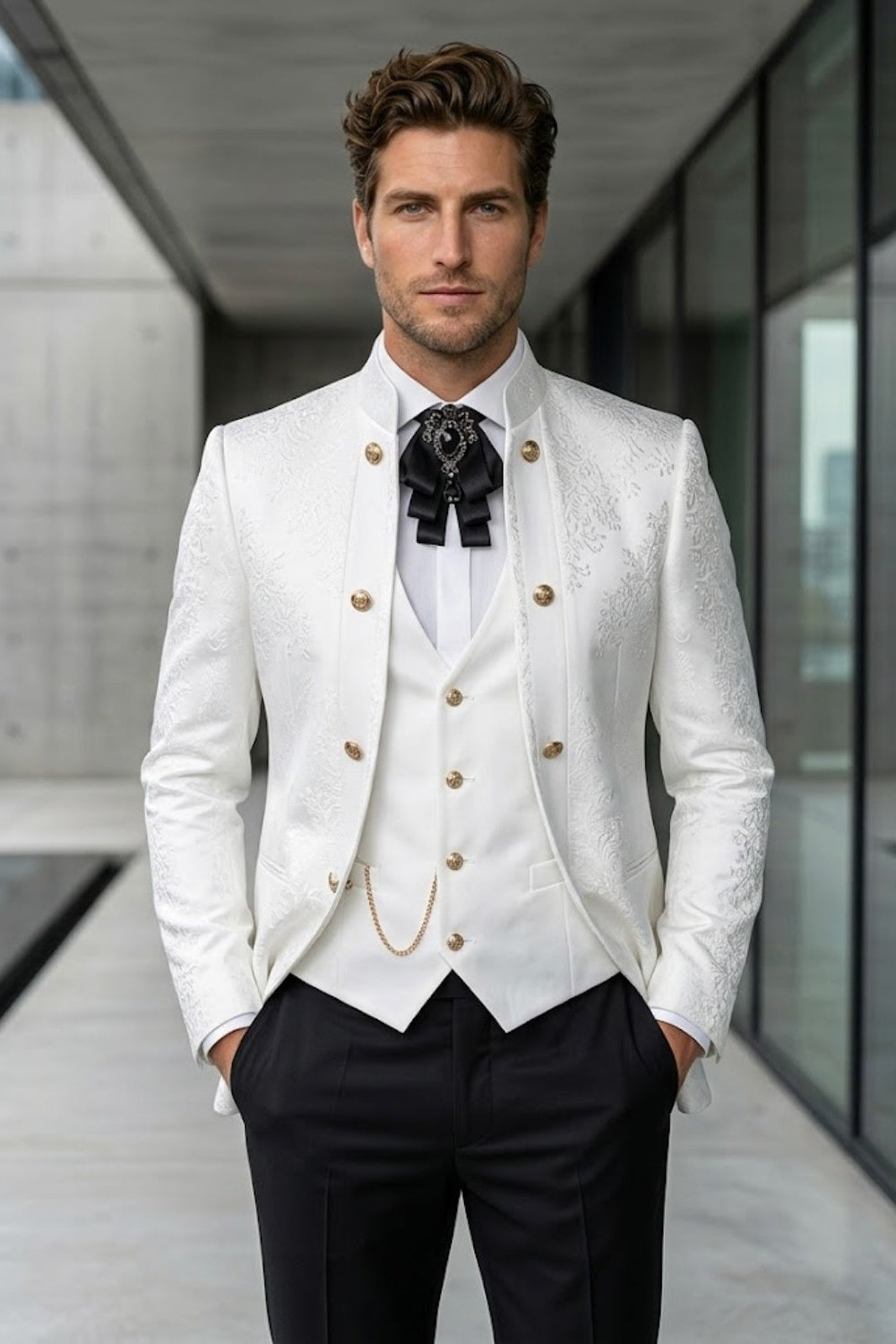 White Tailored Fit Prom Suit