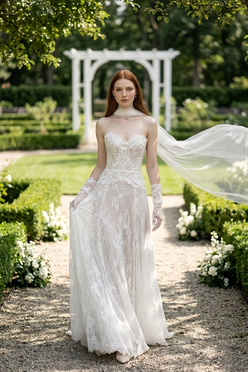 Ivory Lace Sweetheart A Line Wedding Dress with Cape
