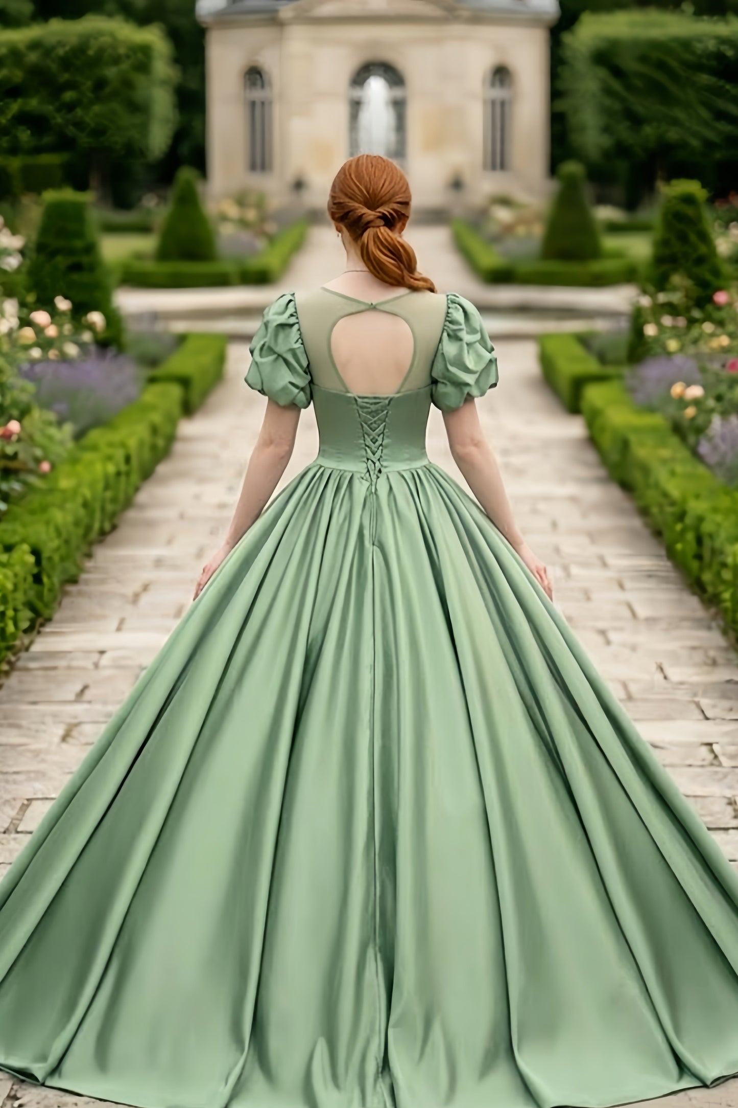 Sage Ball Gown Illusion Neckline Quinceanera Dress