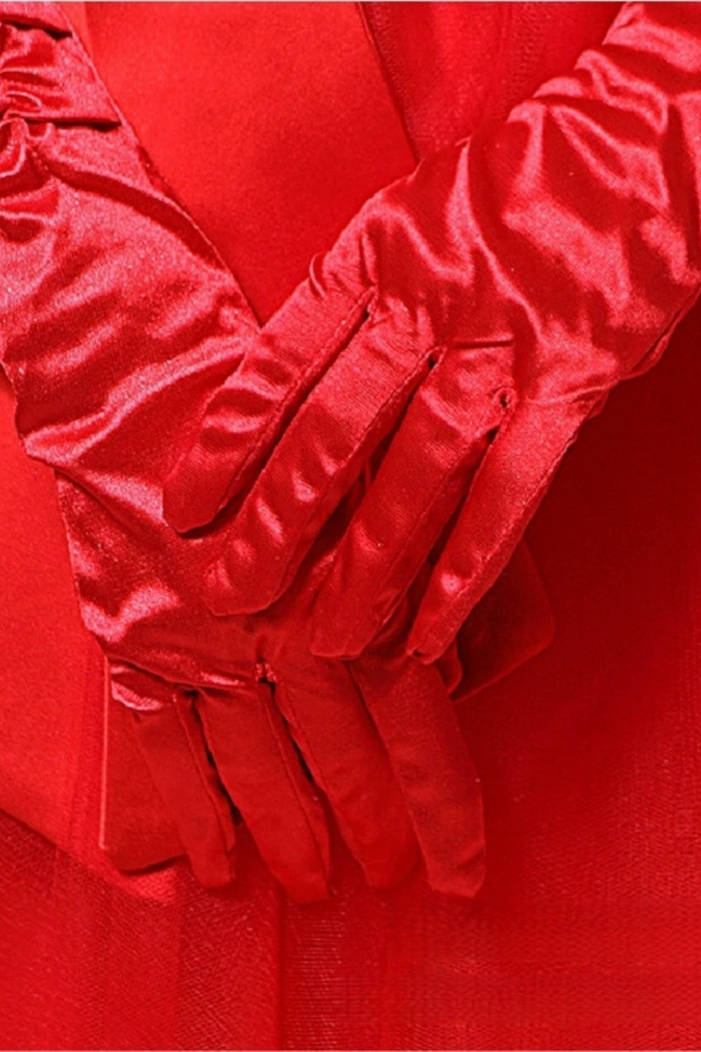 Red Ruched Satin Long Evening Gloves