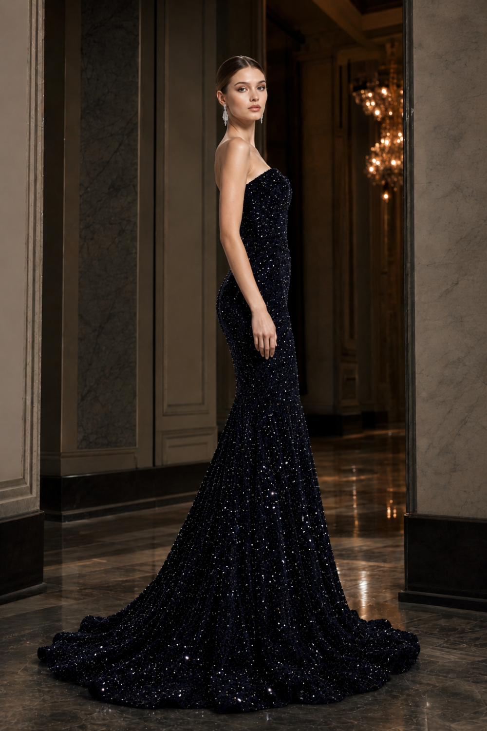 Sequin Black Mermaid Sweetheart Long Prom Dress