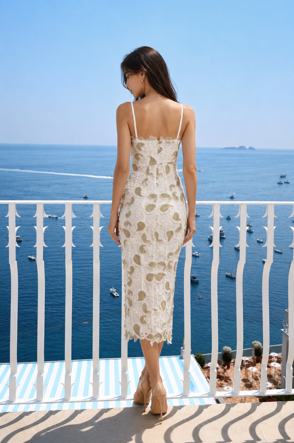 Ivory Sheath V Neck Prom Dress with Embroidery