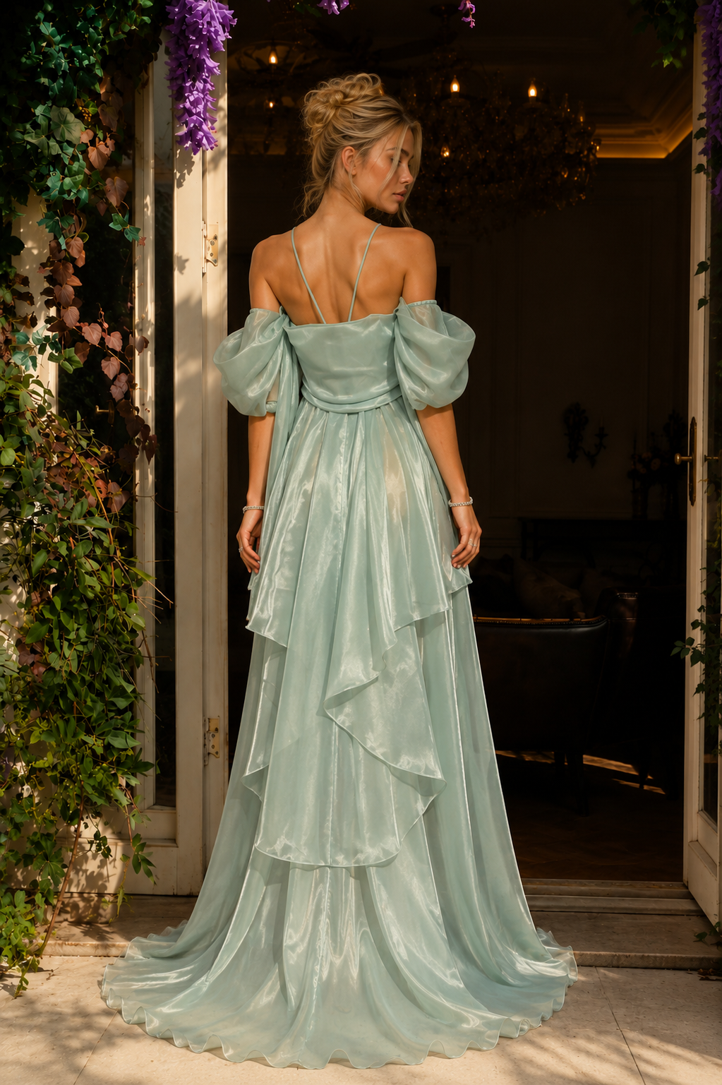 Mint Green A Line Off The Shoulder Prom Dress with Ruffles