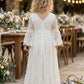 White A Line V Neck Half Sleeve Lace Flower Girl Dress