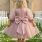 Pink A Line Round Neck Half Sleeve Tulle Flower Girl Dress