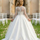 White A Line Round Neck Long Sleeve Lace Satin Flower Girl Dress