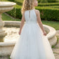 White A Line Halter Neck Sleeveless Chiffon Flower Girl Dress