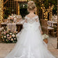 White A Line Round Neck Long Sleeve Lace Tulle Flower Girl Dress