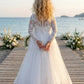 White A Line Round Neck Long Sleeve Tulle Flower Girl Dress