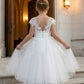 White A Line Round Neck Short Sleeve Lace Flower Girl Dress