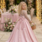 Pink A Line Round Neck Long Sleeve Satin Flower Girl Dress