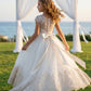 Champagne A Line Round Neck Short Sleeve Lace Tulle Flower Girl Dress