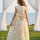 Champagne A Line Round Neck Sleeveless Tulle Flower Girl Dress