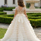 White A Line Round Neck Short Sleeve Lace Tulle Flower Girl Dress