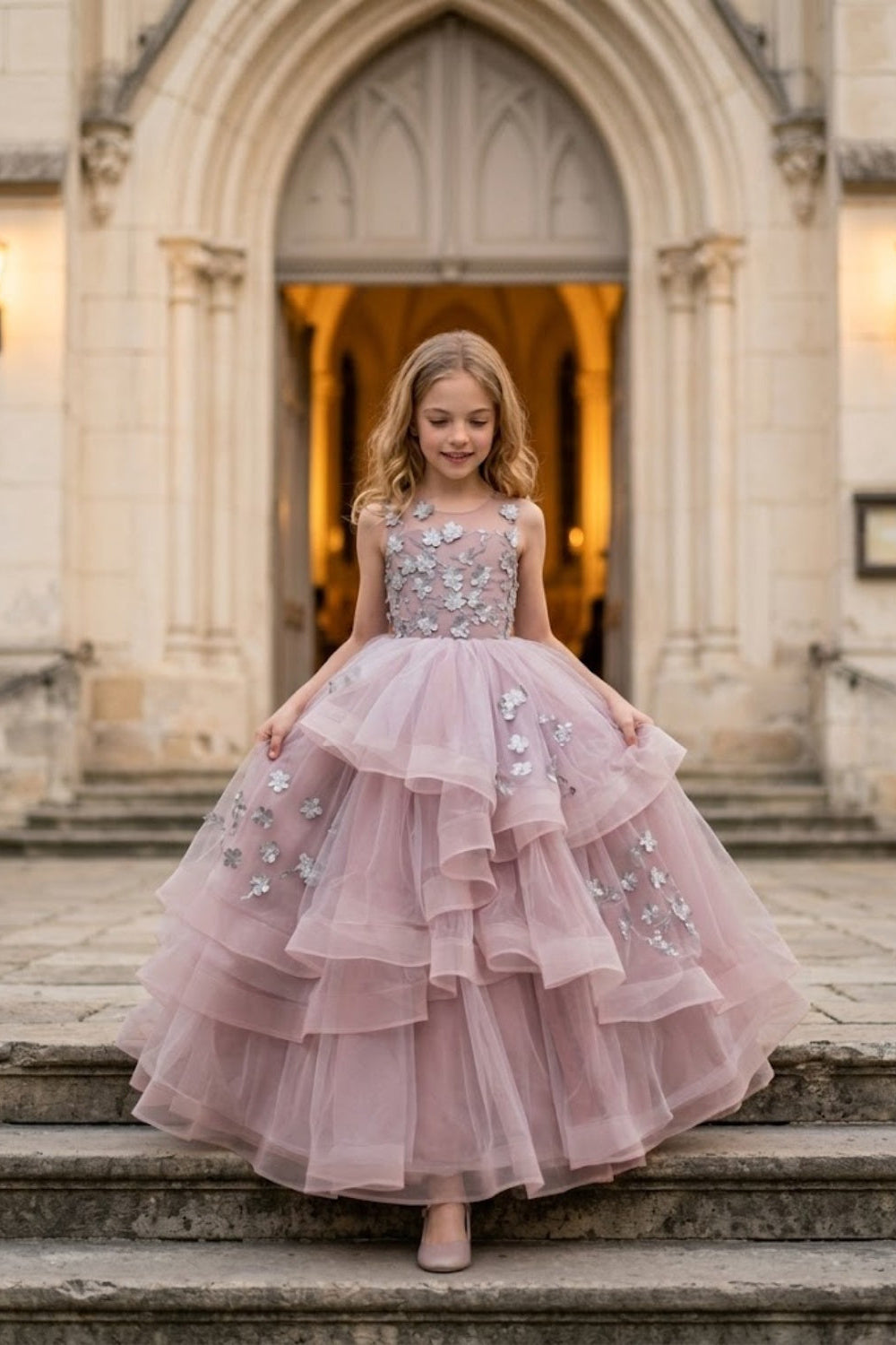 Purple A Line Round Neck Sleeveless Tulle Flower Girl Dress