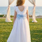 White A Line Round Neck Short Sleeve Chiffon Flower Girl Dress