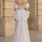Sparkly Ivory A Line Off the Shoulder Long Prom Dress with Bow