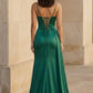 Green Spaghetti Straps Long Corset Prom Dress with Slit