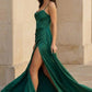 Green Spaghetti Straps Long Corset Prom Dress with Slit