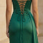 Green Spaghetti Straps Long Corset Prom Dress with Slit