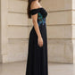 Black A Line Cold Shoulder Long Prom Dress with Appliques