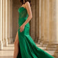 Sparkly Green Strapless Long Corset Prom Dress with Slit
