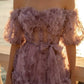 Lavender A Line Off Shoulder Long Prom Dress with 3D Flowers